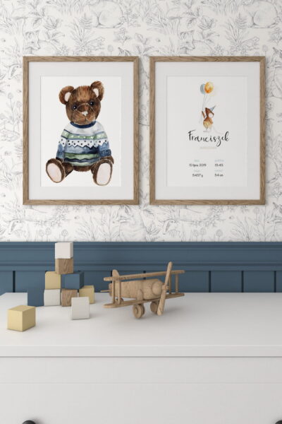 Plakat Metryczka Myszka z Balonami i Miś Hubert