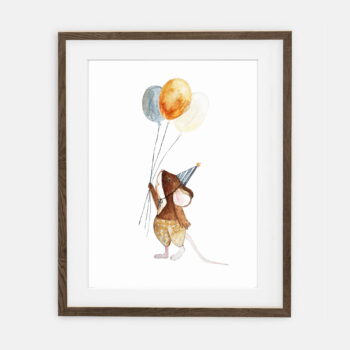 Plakát Myš s balónky | Plakát pro dítě Lesní narozeninová kolekce | Dekorace do dětského pokoje