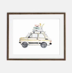 Automobilio plakatas Fiat 125 P | Plakatas berniuko kelionių kolekcijai | berniuko kambario apdaila