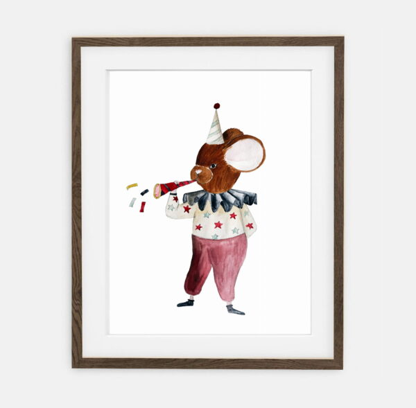 Plakat Myszka z trąbką | Plakat dla dziecka Kolekcja Cyrk | dekoracja wnętrza pokoju dla dziecka