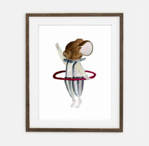 Poster rato Hula hop | Poster infantil Coleção circo | Decoração de interiores para quarto de criança