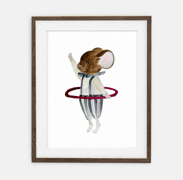 Плакат "Мишка-хула-хоп" | Дитячий плакат "Циркова колекція" | Оздоблення інтер'єру дитячої кімнати