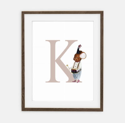 Initial Mouse with Drum Rose Initial for girls Circus Collection | room interior decoration for girls.