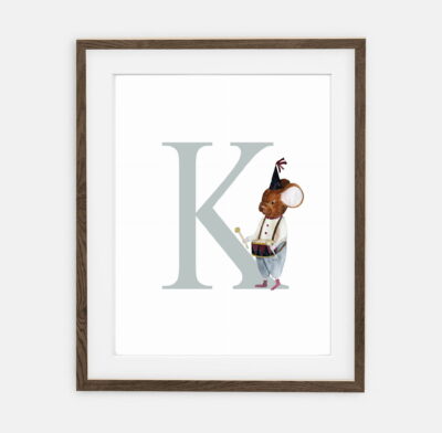 Initial Mouse with drum blue green Initial for boy Circus collection | interior decoration of room for boy