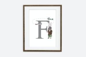 Initial Rabbit Aviator Initial for boy Retro Bunny Collection | interior decoration for boy's room