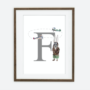 Initial Rabbit Aviator Initial for boy Retro Bunny Collection | interior decoration for boy's room
