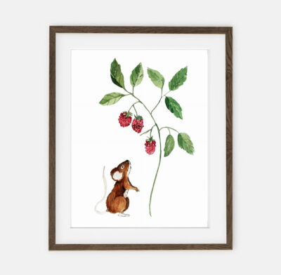 Poster Mouse with Raspberry | Poster for baby Forest Collection | interior decoration of baby's room.