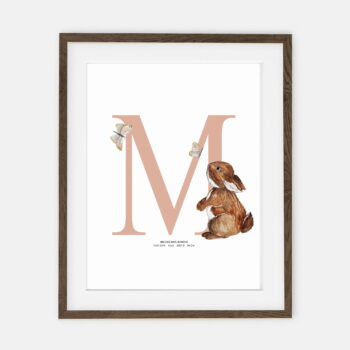 Initial Baby Bunny Antoose Rose Initial Label for baby girl Forest Collection | room interior decoration for baby girl
