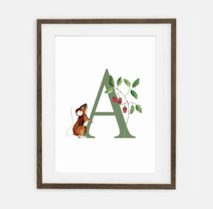 Initial Mouse with Raspberry Green Initial for boy Forest Collection | interior decoration of room for boy