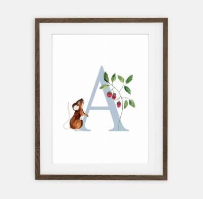 Initial Mouse with Raspberry Blue Initial for boy Forest Collection | interior decoration of room for boy