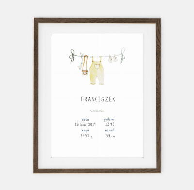 Child's Gardener tag with details: name, date and time of birth, weight, height