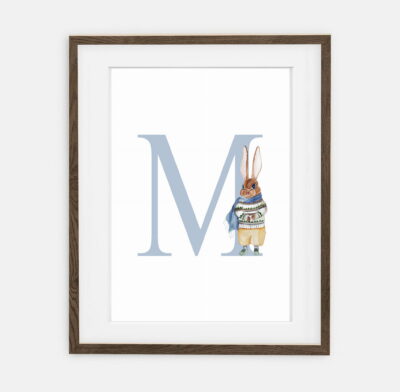 Initial Rabbit Rupert Initial for boy Retro Bunny Collection | interior decoration for boy's room