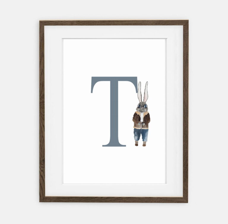 Initial Rabbit Raider Initial for boy Retro Bunny Collection | room interior decoration for boy.