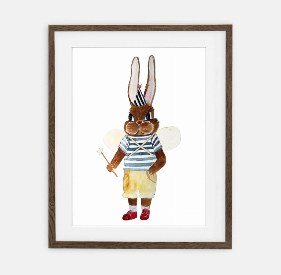 Fairy Rabbit Poster | Poster for boy Retro Bunny Collection | room interior decoration for boy.