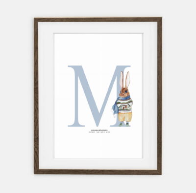 Initials Rupert Initials Metric for boy Retro Bunny Collection | interior decoration for boy's room