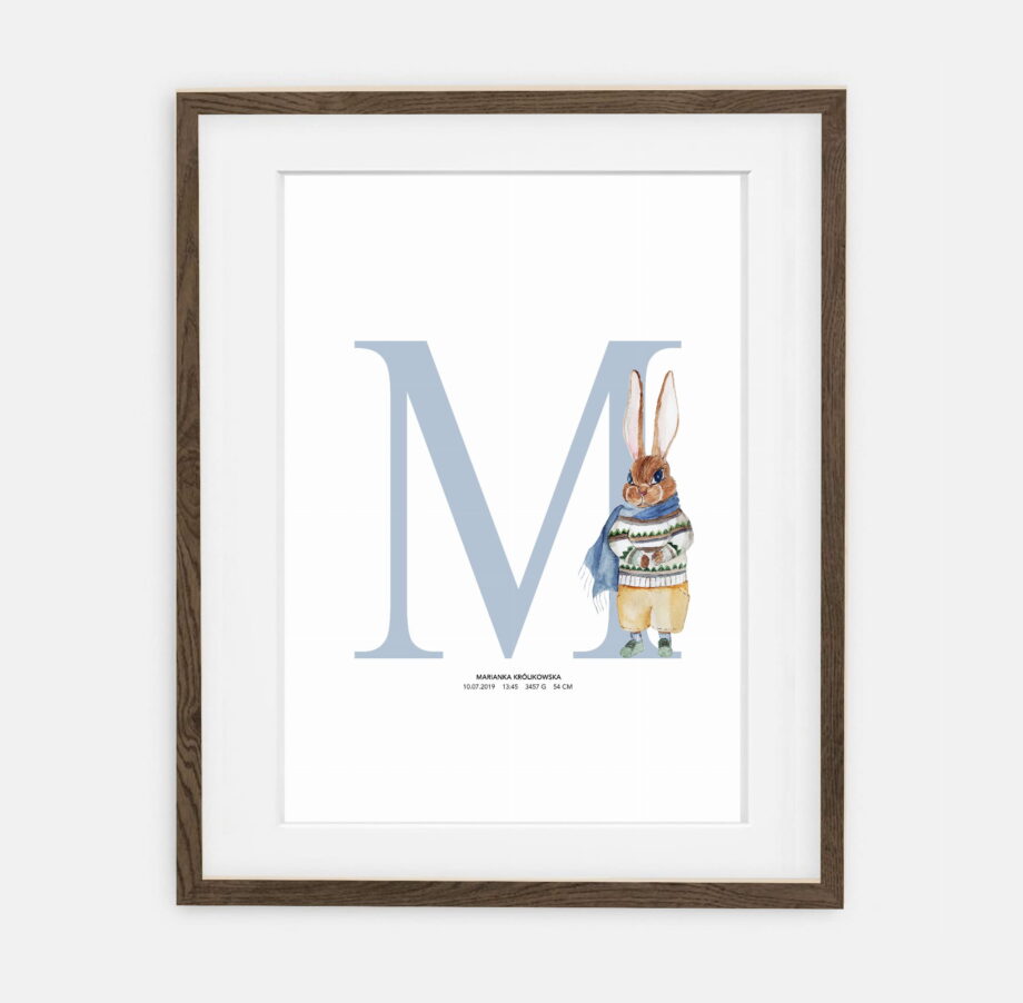 Rupert Initials Metric Initials for boy Retro Bunny Collection | interior decoration for boy's room