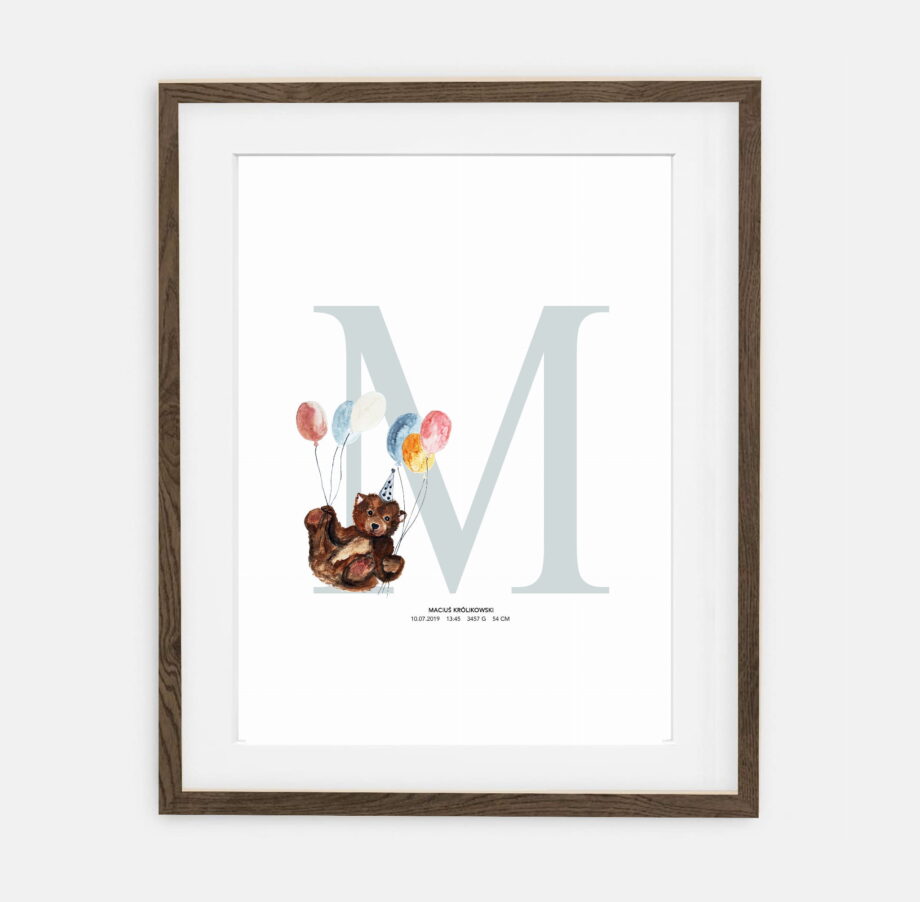 Birthday Bear Initials with Balloons Baby Initials Birthday Forest Collection | baby room interior decoration