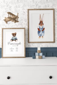 Plakat dla dziecka królik i miś metryczka