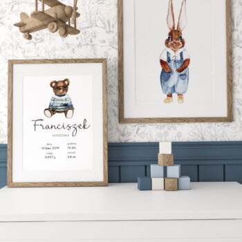 Poster for baby rabbit and teddy bear metric