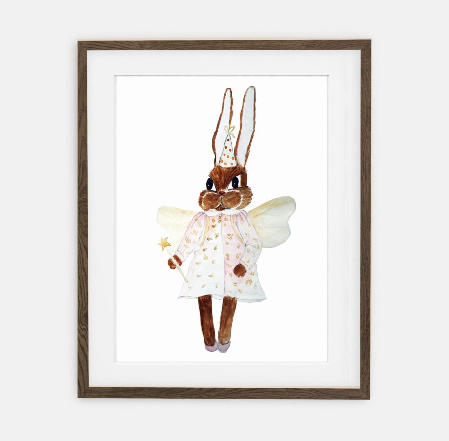 Fairy Bunny Plakatas | Plakatas mergaitėms Retro Bunny kolekcija | mergaičių kambario interjero dekoravimas