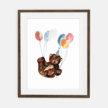 Poster Teddybär mit Luftballons | Poster für ein Kind Waldgeburtstagssammlung | Inneneinrichtung für ein Kinderzimmer