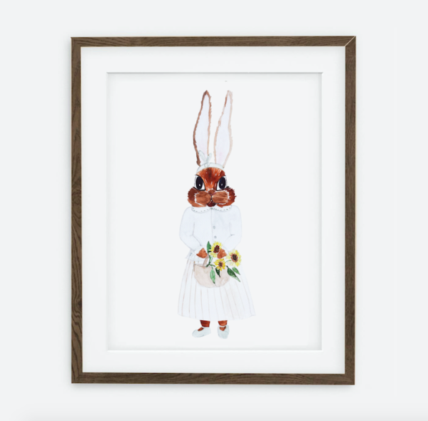 Poster Lapin avec panier | Poster pour une fille Collection de rêves printaniers | Décoration intérieure d'une chambre pour fille