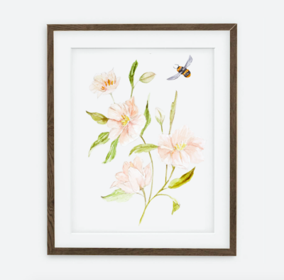 Poster Peony and the bee I | Poster for a girl Spring dream collection | room interior decoration for a girl.