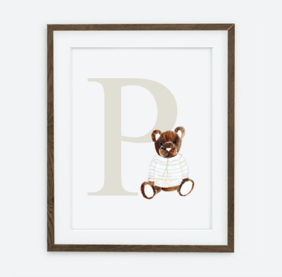 Initial Bunny with basket beige Initial for a girl Spring dream collection | interior decoration of a girl's room