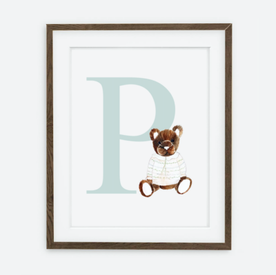 Initial Bunny with basket blue Initial for a girl Spring dream collection | interior decoration of a girl's room