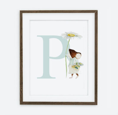 Initial Mouse and Daisy blue Initial for a girl Spring dream collection | interior decoration of a girl's room