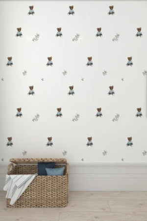 Papel de parede com ursos de peluche | Papel de parede para um menino Motivo urso | Decoração interior de um quarto de menino
