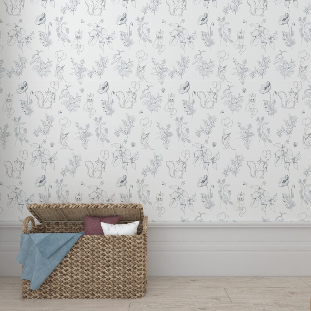 Pierwsza tapeta w pokoju niemowlaka: wzory i kolory stymulujące rozwój 57 Wallpaper with a fox