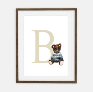 Hubert Teddy Bear Initial pour un garçon Retro Bunny Collection | Décoration intérieure pour une chambre de garçon
