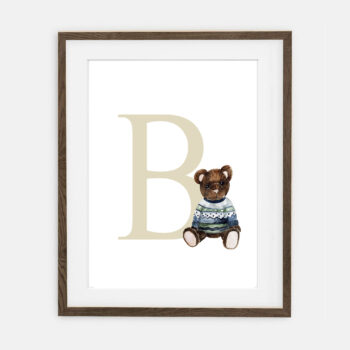 Hubert Teddy Bear Initial for boy Retro Bunny Collection | interior decoration for boy's room
