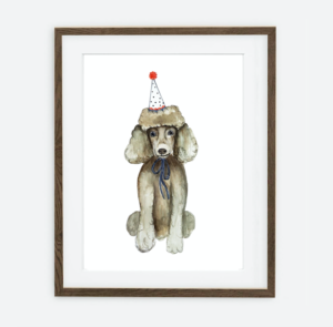 Poster de caniche cinzento | Poster para crianças Coleção de aniversário de cães | Decoração interior de um quarto de criança