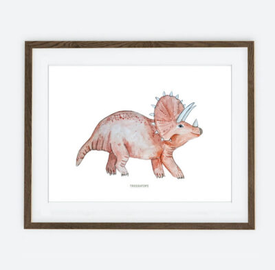 Plakat Dinozaur triceratops | Plakat dla dziecka Kolekcja Psie urodziny | dekoracja wnętrza pokoju dla dziecka