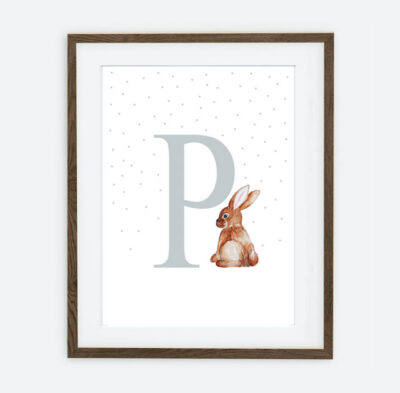 Initial Bunny Basil Initial for boy Retro Bunny Collection | interior decoration of room for boy