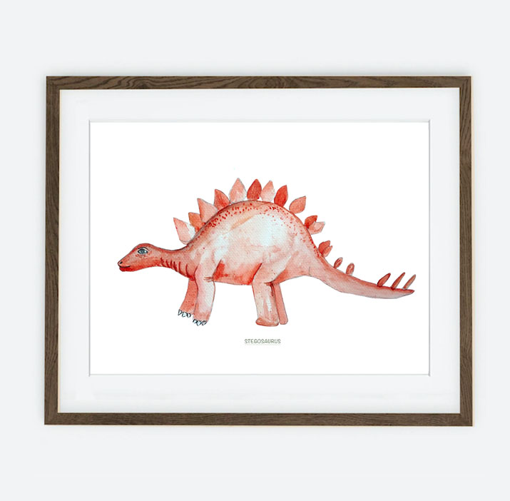 Plakat Dinozaur stegosaurus | Plakat dla dziecka Kolekcja Psie urodziny | dekoracja wnętrza pokoju dla dziecka