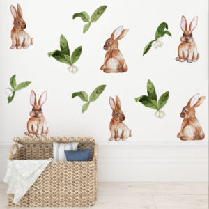 Pegatinas Conejitos en la hierba Adhesivo mural para niño Motivo bosque Decoración interior de una habitación para niño