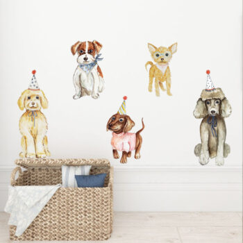 Naklejki Pieski Naklejka ścienna dla chłopca Motyw Psie urodziny | dekoracja wnętrza pokoju dla chłopca