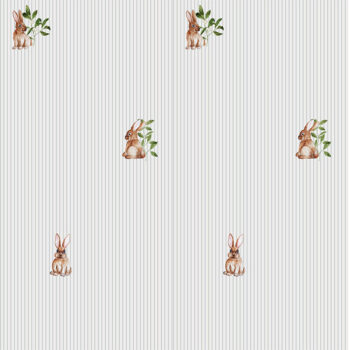 Wallpaper with bunnies and stripes | Wallpaper for baby Bunny motif | interior decoration of baby's room