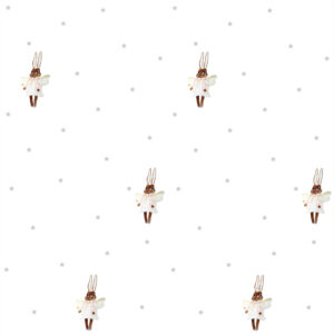 Papel de parede de coelhinhos e estrelas minúsculas | Papel de parede para meninas Motivo de coelhinhos | Decoração interior de um quarto de menina