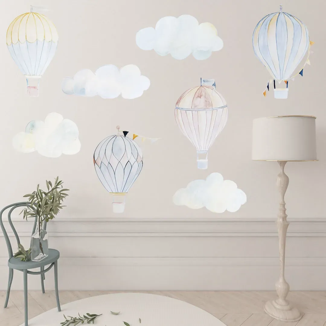 Jak nakleić naklejkę na ścianę bez pęcherzyków? Instrukcja klejenia 3 Naklejki dla dzieci Balony i chmurki