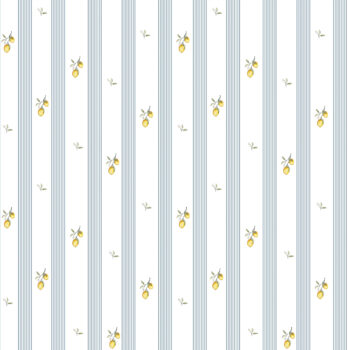 Wallpaper for kitchen in lemons blue stripes