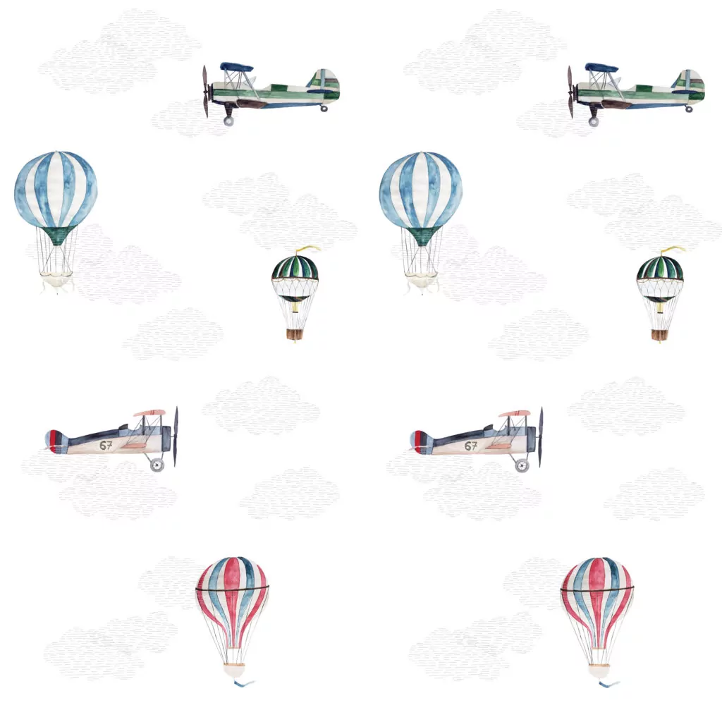 Tapeta dla chłopca Balony Samoloty Chmurki