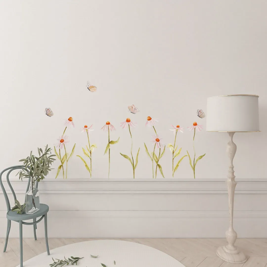 Jak nakleić naklejkę na ścianę bez pęcherzyków? Instrukcja klejenia 2 Naklejki na ścianę stokrotki dla dziewczynki