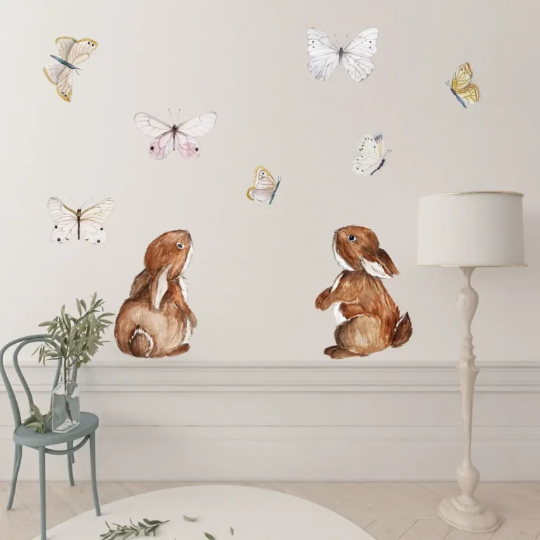 Nálepky na stenu pre dievčatá zajačikovia a motýle