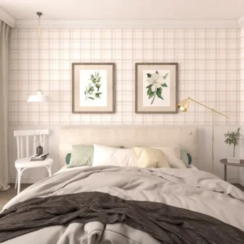 Checkered wallpaper light beige for bedroom