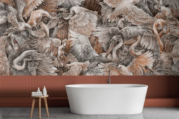 Żurawie tapeta mural brąz