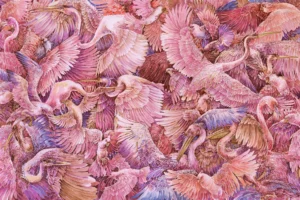 Nástěnná malba jeřáby růžová prémie